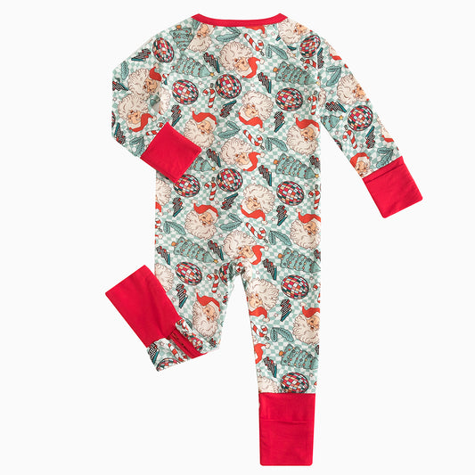 Christmas Santa Claus Plaid Baby Bamboo Zipper Romper Pajamas bamboo clothing design - baby apparel bamboo clothing with custom design - baby wear front view