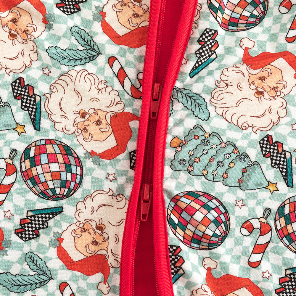 Christmas Santa Claus Plaid Baby Bamboo Zipper Romper Pajamas