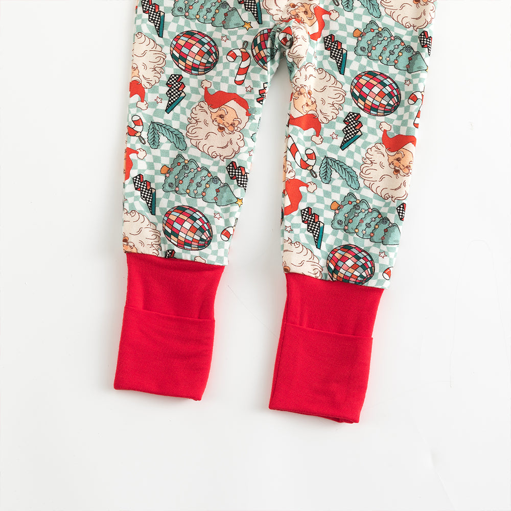 Christmas Santa Claus Plaid Baby Bamboo Zipper Romper Pajamas