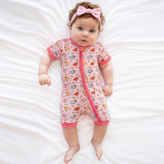Daisy Goose Bamboo Short Bamboo Zippy Baby Romper bamboo clothing design - baby apparel bamboo clothing with custom design - baby wear front view