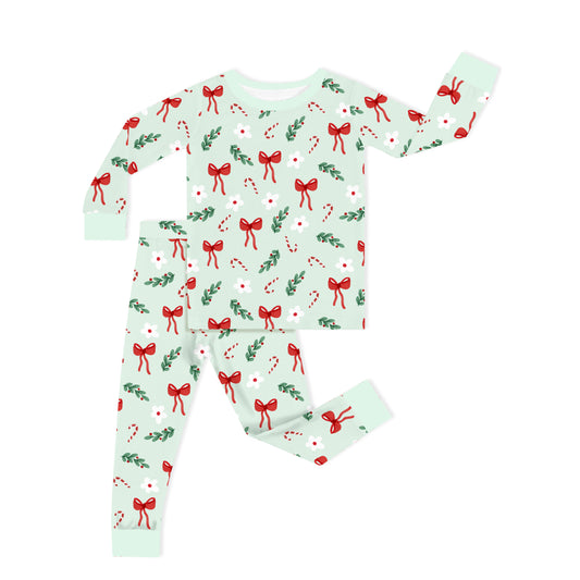 Christmas Bows And Candy Cane Garden Bamboo Two Piece Pajama Set bamboo clothing design - baby apparel bamboo clothing with custom design - baby wear front view