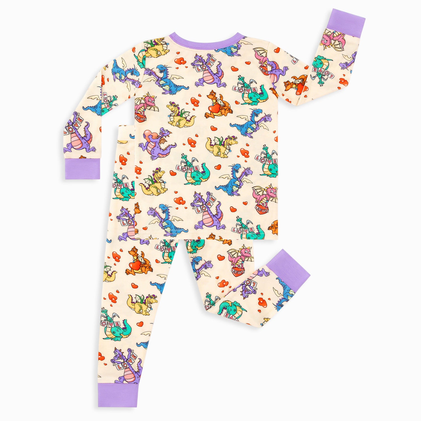 Valentine Dino Love Adventure and Hearts Kids Bamboo Two-Piece Pajama Set