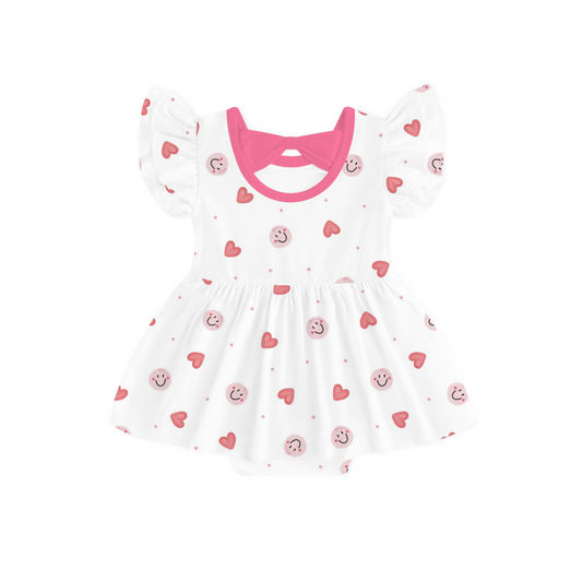 Sweet Hearts And Smiley Faces Pink Dress With Bodysuit bamboo clothing design - baby apparel bamboo clothing with custom design - baby wear front view