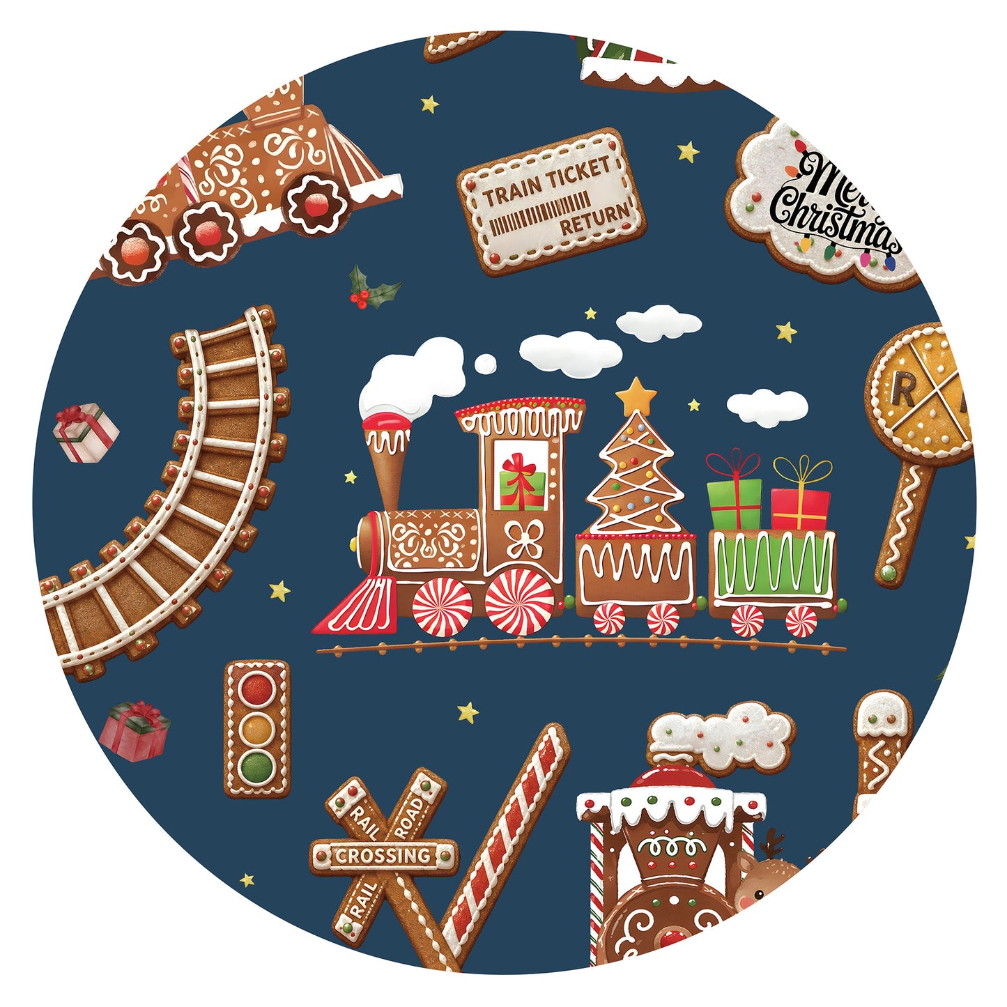 Christmas Gingerbread Train Navy Kids Bamboo Two-Piece Pajama Set