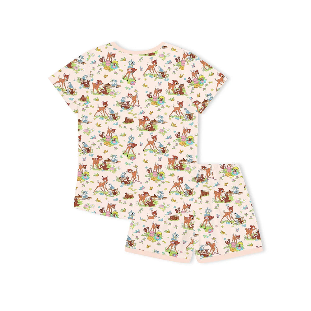 Little Deer Flowers Animals Bamboo Family Short Matching Pajamas