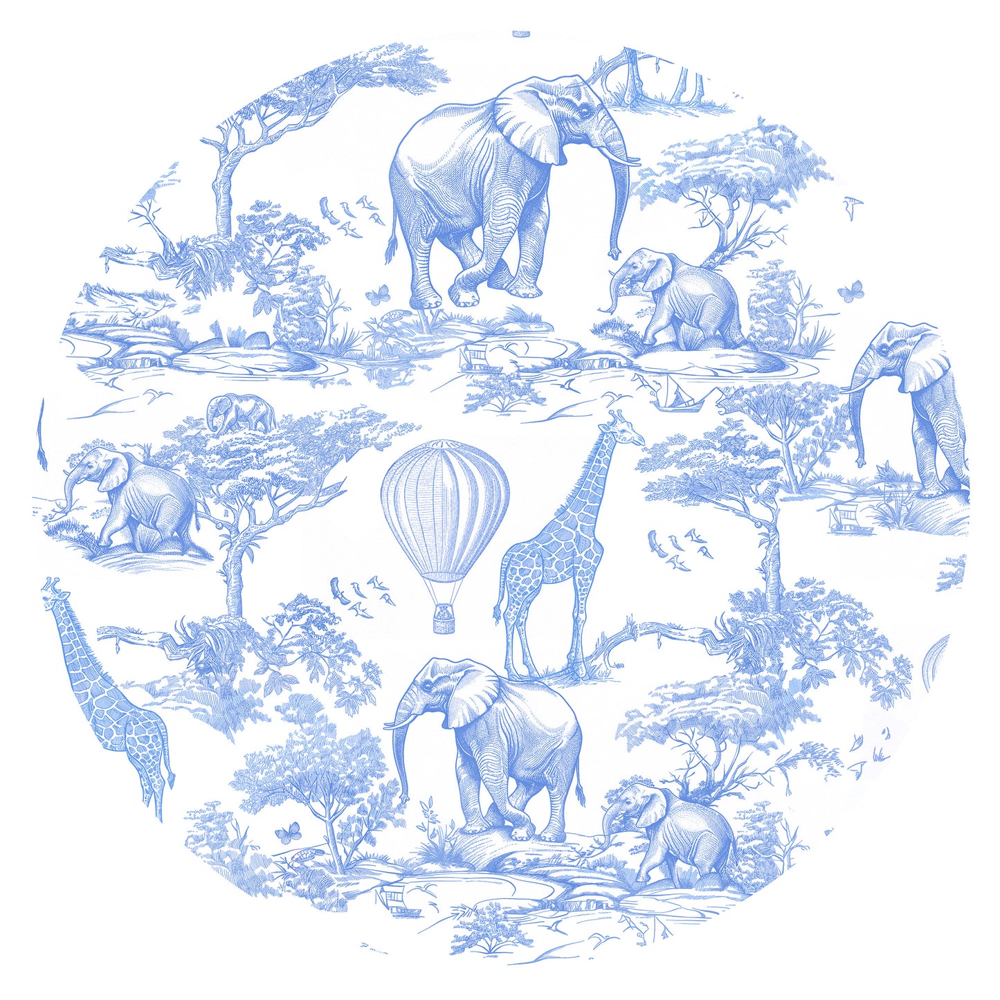 Safari Animal Jungle Sketch Blue Bamboo Zipper Romper Pajamas