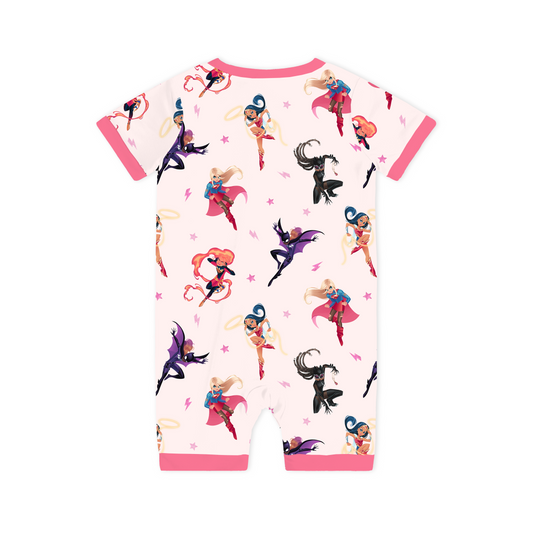 Superhero Girls Power Dreams Bamboo Short Bamboo Zippy Baby Romper bamboo clothing design - baby apparel bamboo clothing with custom design - baby wear front view