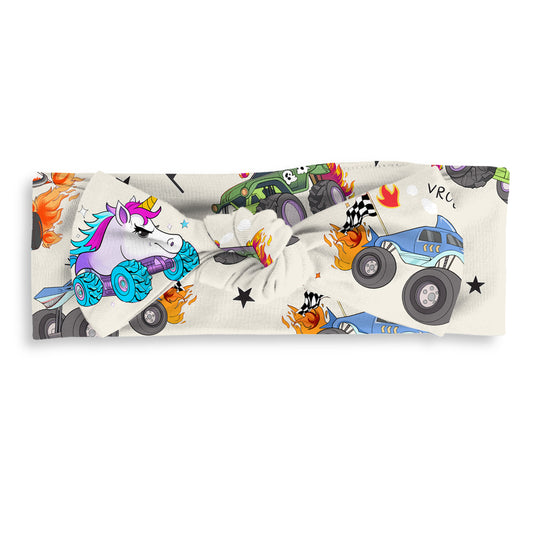 Monster Truck Blue Bamboo Headband Bow