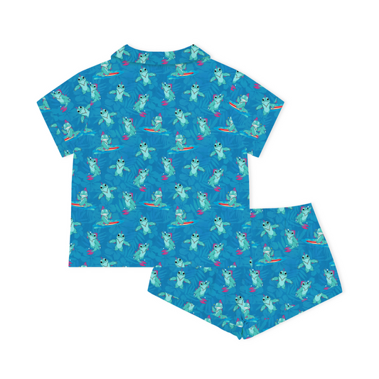 Surfing Dino Ocean Island Womens Bamboo Short Sleeve Pajama Set bamboo clothing design - baby apparel bamboo clothing with custom design - baby wear front view