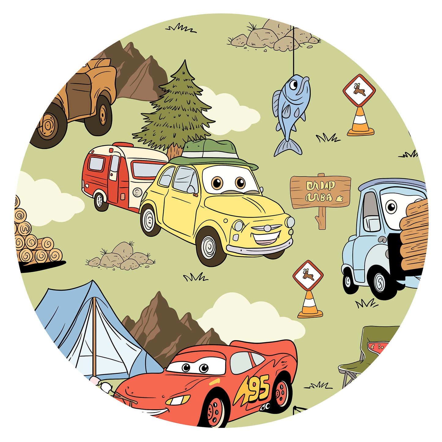 Summer Forest Camping Cars Bamboo Zipper Romper Pajamas