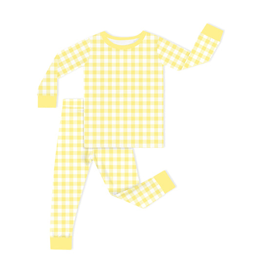 Classic Sunshine Gingham Yellow Kids Two-Piece Pajama Set