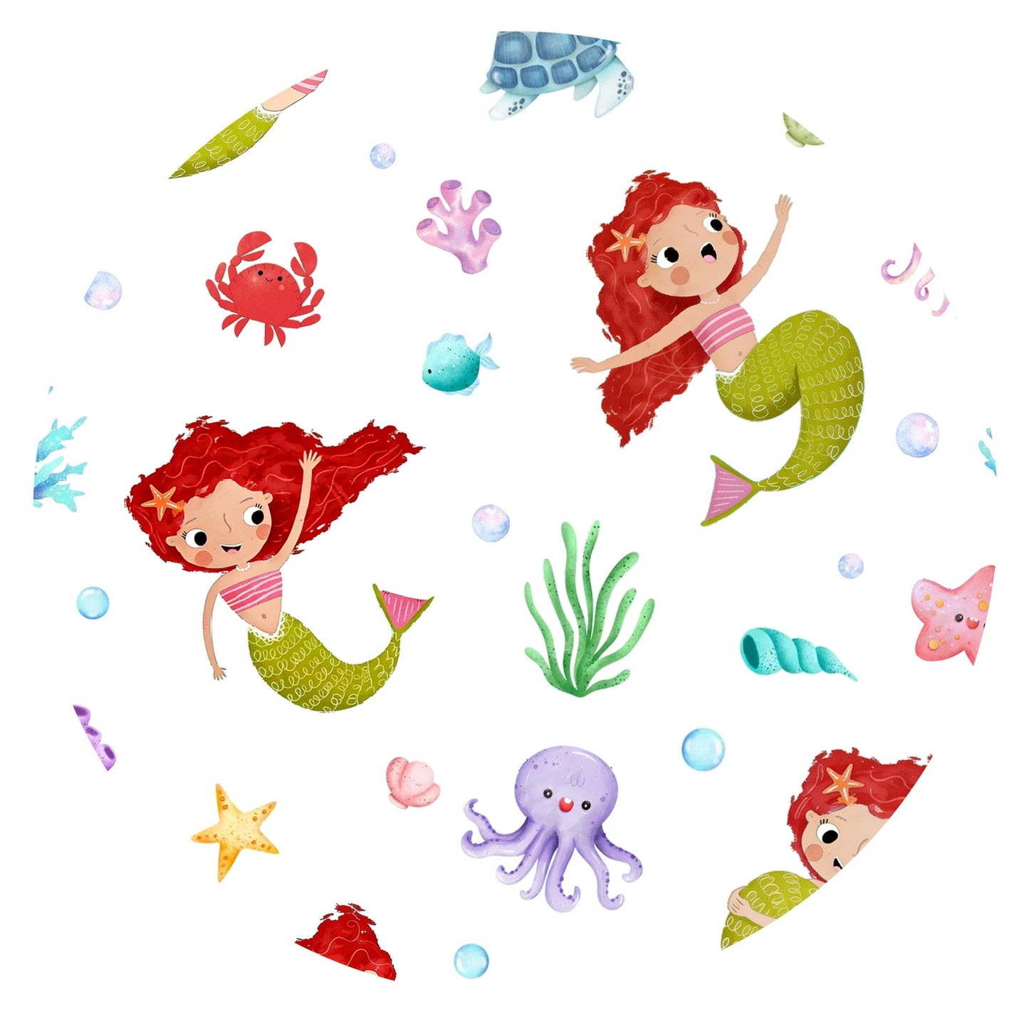 Little Mermaid Ocean Dreams and Sea Friends Purple Kids Bamboo Two-Piece Pajama Short Sleeve Set