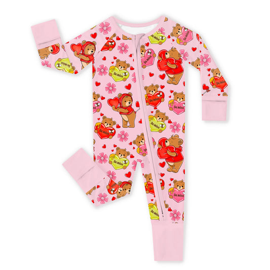 Valentine Wishes And Bear Hugs Love Bamboo Zipper Romper Pajamas bamboo clothing design - baby apparel bamboo clothing with custom design - baby wear front view