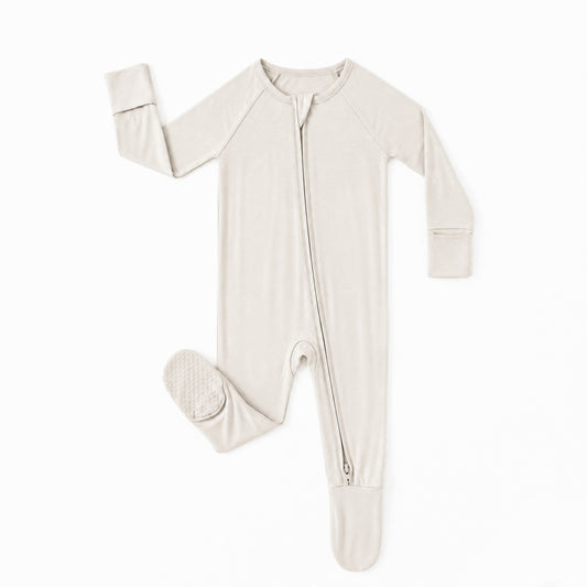Oat Milk Solid Bamboo Zipper Footed Pajama Romper
