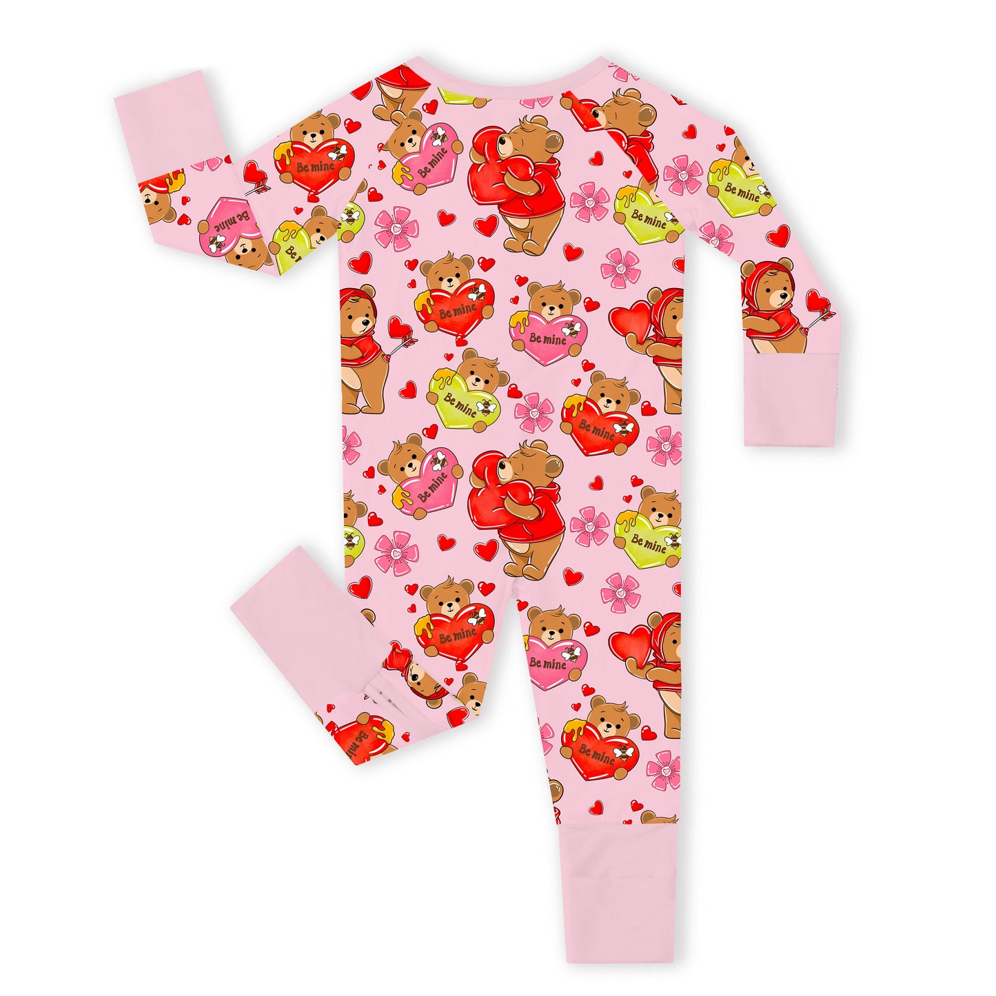 Valentine Wishes and Bear Hugs Love Baby Bamboo Zipper Pajama Romper
