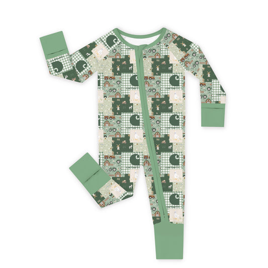 Heritage Farmstead Green Bamboo Zipper Romper Pajamas
