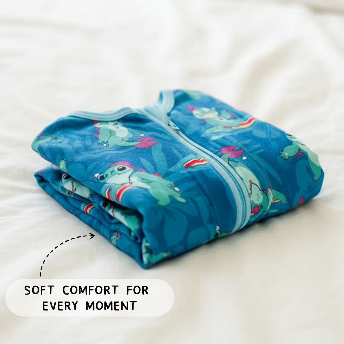 Surfing Dino Ocean Island Bamboo Zipper Romper Pajamas