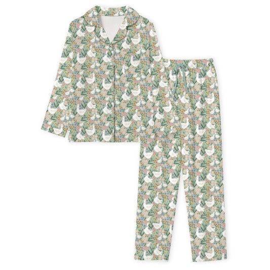 Daisy Goose Garden Meadow Floral Print Bamboo Womens Pajamas Set bamboo clothing design - baby apparel bamboo clothing with custom design - baby wear front view