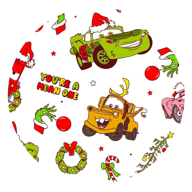 Christmas Cartoon Car Long Sleeve Twirl Dress With Bodysuit