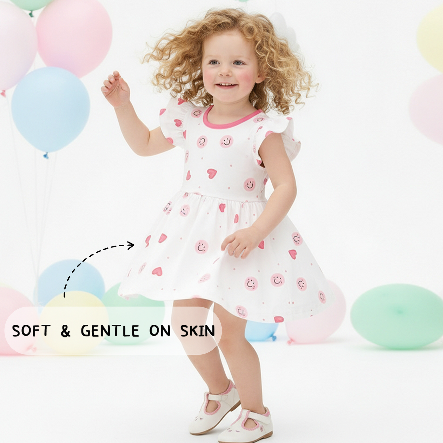 Sweet Hearts and Smiley Faces Pink Dress With Bodysuit