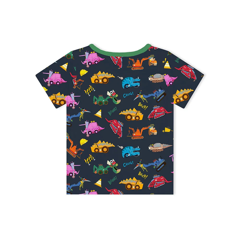 Dinosaur Digger Green Kids Bamboo Short Top T-shirt