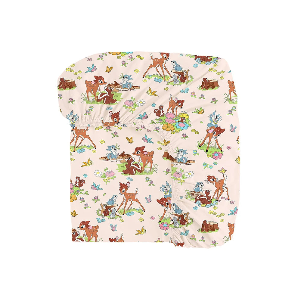 Little Deer Flowers Animals Bamboo Fitted Crib Sheet