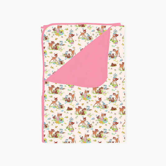 Little Deer Flowers Animals Pink Bamboo Blanket