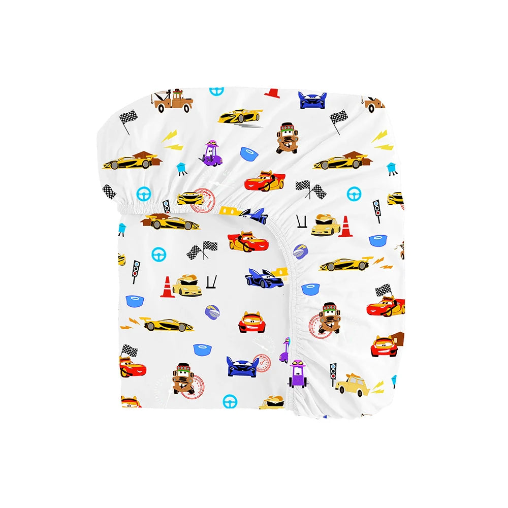 Race Car Cartoon Bamboo Fitted Crib Sheet