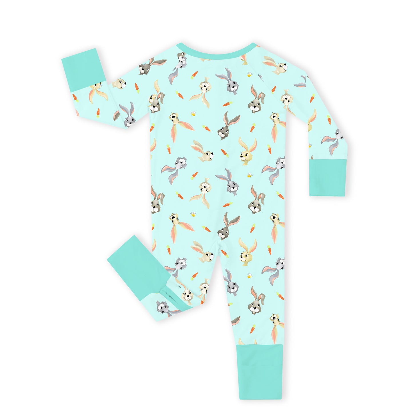Easter Hoppy Bunny Carrot Parade Green Baby Bamboo Zipper Pajama Romper