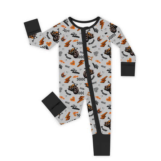 Vintage Motorcycle Braaap Bamboo Zipper Pajama Romper