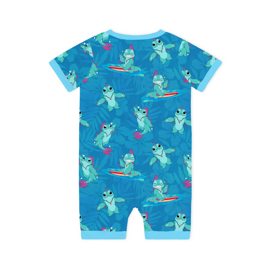 Surfing Dino Ocean Island Bamboo Short Bamboo Zippy Baby Romper bamboo clothing design - baby apparel bamboo clothing with custom design - baby wear front view