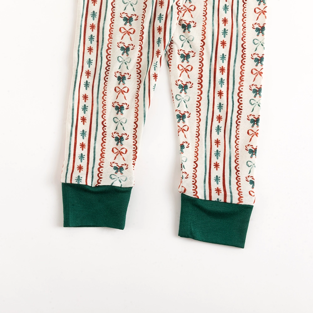 Striped Bow Bamboo Long Sleeve Pajama Set