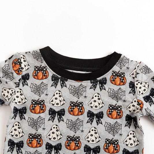 Halloween Pumpkin Bow Bamboo Long Sleeve Pajama Set bamboo clothing design - baby apparel bamboo clothing with custom design - baby wear front view
