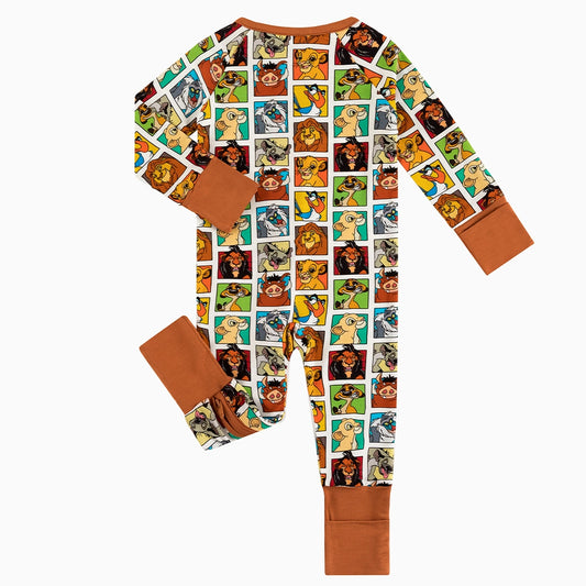 King Lion Brown Baby Bamboo Zipper Romper Pajamas bamboo clothing design - baby apparel bamboo clothing with custom design - baby wear front view
