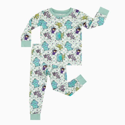 Monster plaid green bamboo fiber long-sleeved pajama set display