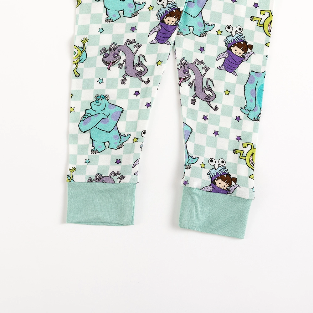 Monster Plaid Green Bamboo Long Sleeve Pajama Set