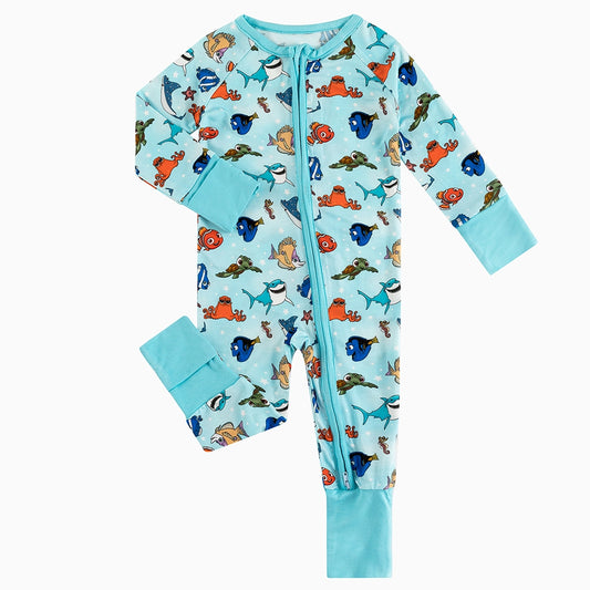 bamboo zipper romper custom pattern - baby comfort wear bamboo zipper romper with custom design - baby wear front view