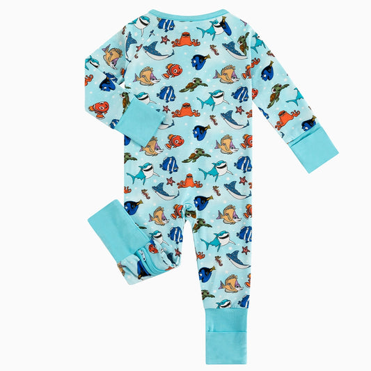 Marine Life Fish Turtle Baby Bamboo Zipper Romper Pajamas bamboo clothing design - baby apparel bamboo clothing with custom design - baby wear front view