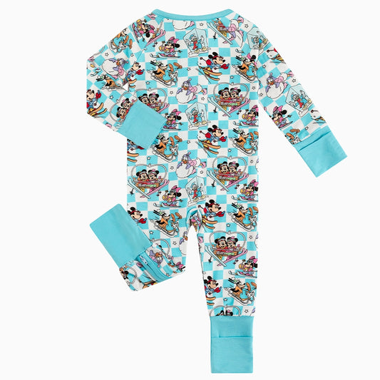 Mouse Skiing Baby Bamboo Zipper Romper Pajamas bamboo clothing design - baby apparel bamboo clothing with custom design - baby wear front view