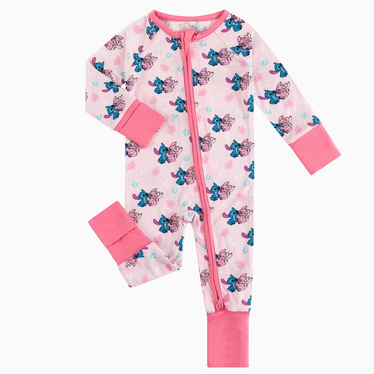 bamboo zipper romper custom pattern - baby comfort wear bamboo zipper romper with custom design - baby wear front view