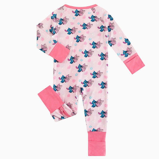 X 626 Blue Pink Baby Bamboo Zipper Romper Pajamas bamboo clothing design - baby apparel bamboo clothing with custom design - baby wear front view