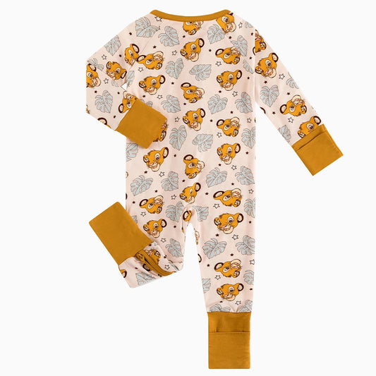 Little King Lion Leaf Baby Bamboo Zipper Romper Pajamas bamboo clothing design - baby apparel bamboo clothing with custom design - baby wear front view