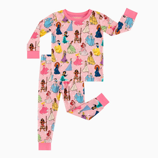 Princess pink pentacle kids bamboo two-piece pajama set girls sleepwear elegant