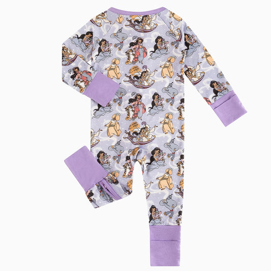 Magic Carpet Purple Baby Bamboo Zipper Romper Pajamas bamboo clothing design - baby apparel bamboo clothing with custom design - baby wear front view