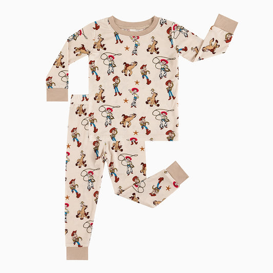 Horse ranch pattern bamboo fiber kids pajamas complete set detailed front