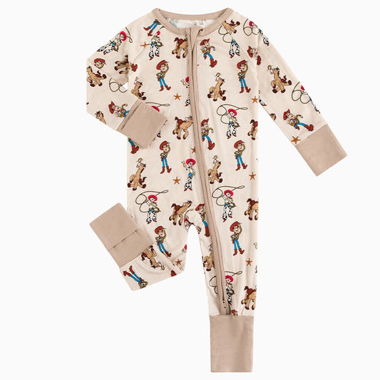 Baby cowboy horse pattern bamboo fiber romper front view children pajamas set
