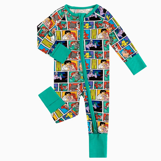 Mermaid Plaid Baby Bamboo Zipper Romper Pajamas bamboo clothing design - baby apparel bamboo clothing with custom design - baby wear front view