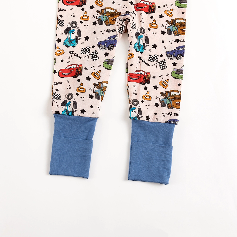 Cartoon Car Pentacle Bamboo Zipper Romper Pajamas