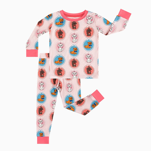 Cute Cat Pink Bamboo Long Sleeve Pajama Set bamboo clothing design - baby apparel bamboo clothing with custom design - baby wear front view