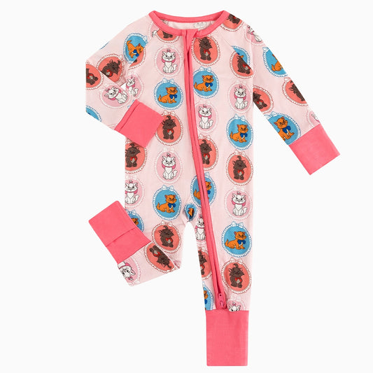 Cute Cat Pink Baby Bamboo Zipper Romper Pajamas bamboo clothing design - baby apparel bamboo clothing with custom design - baby wear front view